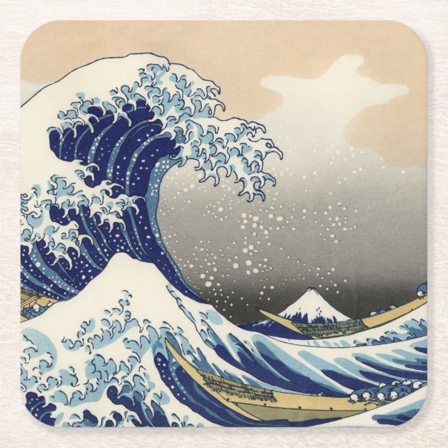 Porta-copo De Papel Quadrado KATSUSHIKA HOKUSAI - A grande onda fora de (Frente)
