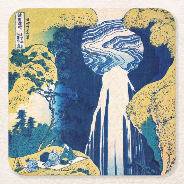 Porta-copo De Papel Quadrado Katsushika Hokusai - Amida Falls (Frente)