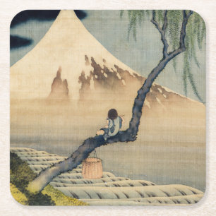 Porta-copo De Papel Quadrado Katsushika Hokusai - Menino Vivendo o Monte Fuji