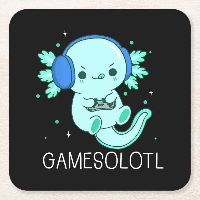 Porta-copo De Papel Quadrado Kawaii Gamesolotl Axolotl Gamer (Frente)