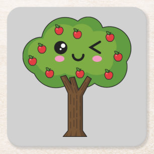 Porta-copo De Papel Quadrado Kawaii Happy Winking Apple Tree
