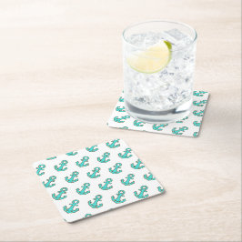 Porta-copo De Papel Quadrado Kawaii Turquoise Anchor - Whimsical & Cheerful