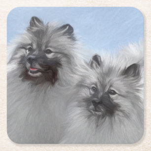 Porta-copo De Papel Quadrado Keeshond Pair de Kees pintando Arte Animal Origina