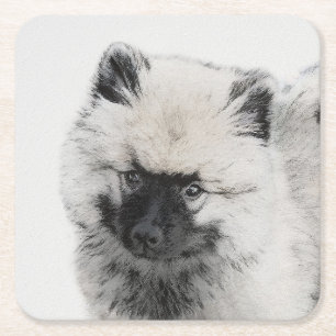 Porta-copo De Papel Quadrado Keeshond Puppy Drapy - Arte Cachorro Original Boni