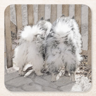 Porta-copo De Papel Quadrado Keeshonds na Pintura de Portão - Arte de Cachorro 