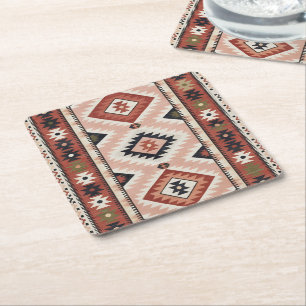 Porta-copo De Papel Quadrado Kilim Tribal do Sudoeste Geométrico em Terracota