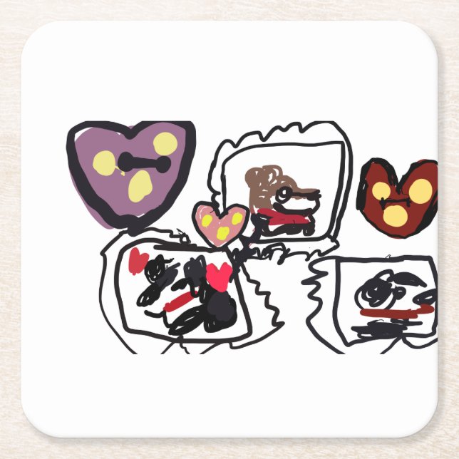 Porta-copo De Papel Quadrado King Charles Spaniel hearts  (Frente)