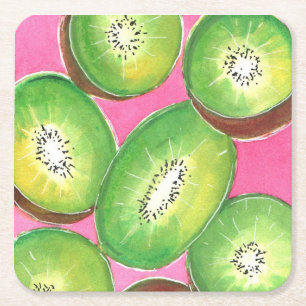 Porta-copo De Papel Quadrado Kiwi com guardanapo cor-de-rosa verde-neto e rosa