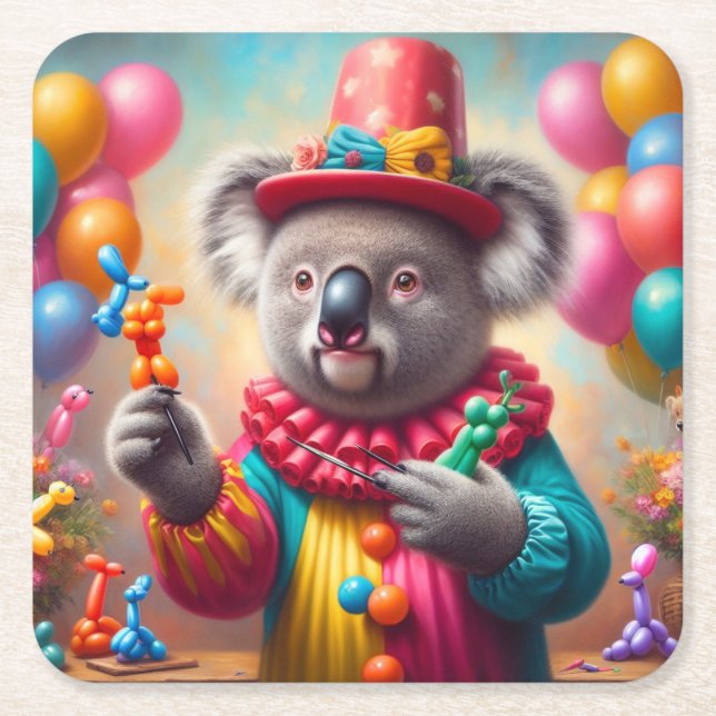 Porta-copo De Papel Quadrado Koala Clown (Frente)