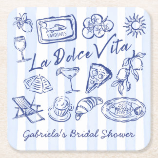Porta-copo De Papel Quadrado La dolce vita blue Italian bridal shower favors