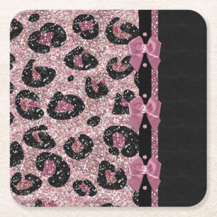 Porta-copo De Papel Quadrado Laços de Fita Estampa de Leopardo Rosa RAB Rockabi