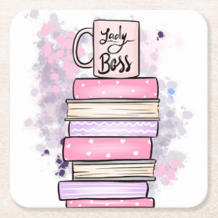 Porta-copo De Papel Quadrado Lady Boss Books e Mug