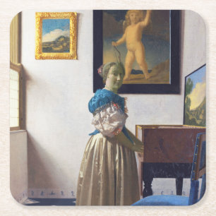 Porta-copo De Papel Quadrado Lady Standat a Virginal, Johannes Vermeer