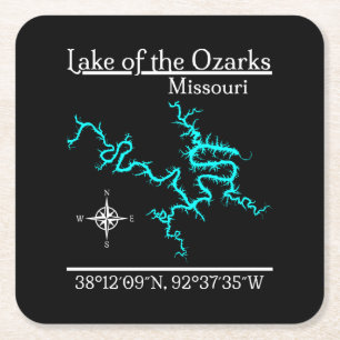 Porta-copo De Papel Quadrado Lago dos Ozarks Coordenadas do Mapa Missouri