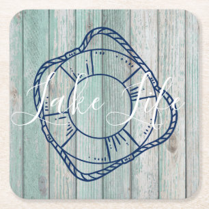 Porta-copo De Papel Quadrado Lago Life & Preserver Blue Wood
