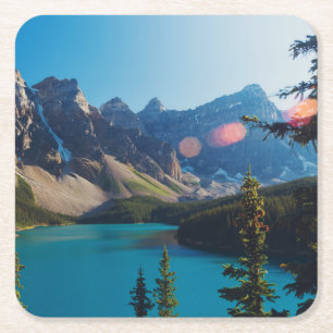 Porta-copo De Papel Quadrado Lago moraine do por do sol   do verão, Canadá