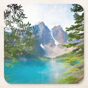 Porta-copo De Papel Quadrado Lago moraine e o vale de dez picos