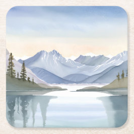 Porta-copo De Papel Quadrado Lago Tahoe | Paisagem Montanhosa em Aquarela