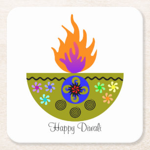 Porta-copo De Papel Quadrado Lâmpada colorida Diya de Diwali