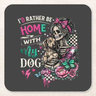 Porta-copo De Papel Quadrado Lar com Meu Cachorro Esqueleto Gótico Dachshund