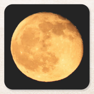Porta-copo De Papel Quadrado Laranja Brilhante Lua Nascente Arte Noturna Cósmic