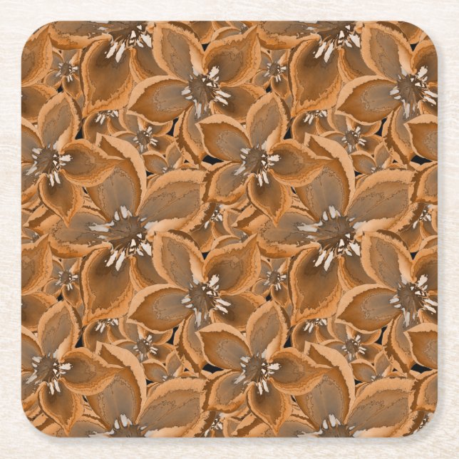 Porta-copo De Papel Quadrado Laranja, cinza, flores aquáticas. (Frente)