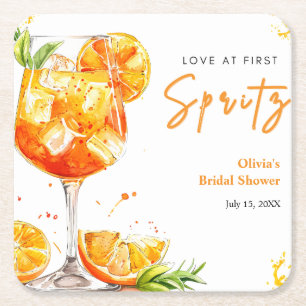 Porta-copo De Papel Quadrado Laranja Cocktail Amor à Primeira Brindada Chá de N