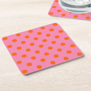 Porta-copo De Papel Quadrado Laranja no Design de padrão Bolinhas cor-de-rosa