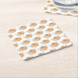 Porta-copo De Papel Quadrado Laranja Pequeno Pumpkin Padrão de outono Chá de fr
