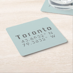 Porta-copo De Papel Quadrado Latitude Toronto e Longitude