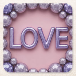 Porta-copo De Papel Quadrado Lavanda Amor Balão Letras Cor-de-Rosa Conjunto de 