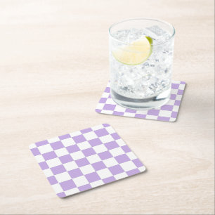 Porta-copo De Papel Quadrado Lavanda e branco verificados