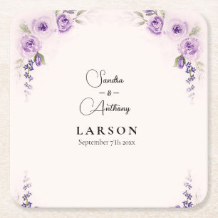 Porta-copo De Papel Quadrado Lavanda e Porta copos de Papel Quadrado Blush Wedd