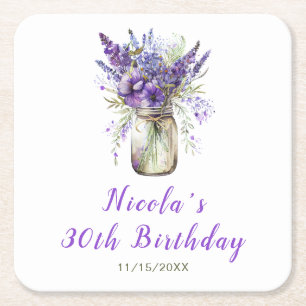 Porta-copo De Papel Quadrado Lavanda Mason Jar Birthday