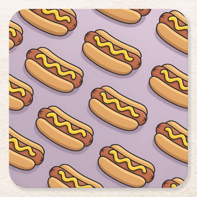 Porta-copo De Papel Quadrado Lavender Hot Dogs Coaster Set (Frente)