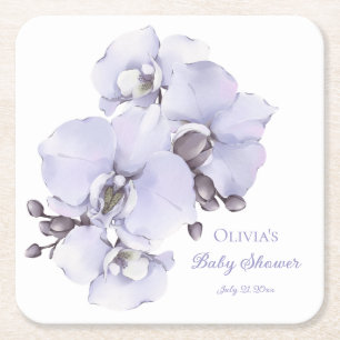 Porta-copo De Papel Quadrado Lavender Orchid Baby Shower Coasters - Floral Bebê