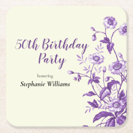 Porta-copo De Papel Quadrado Lavender Wildflower Women's 50th Birthday Party