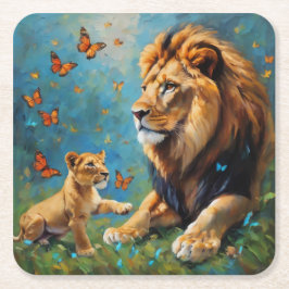 Porta-copo De Papel Quadrado Leão E Cubo