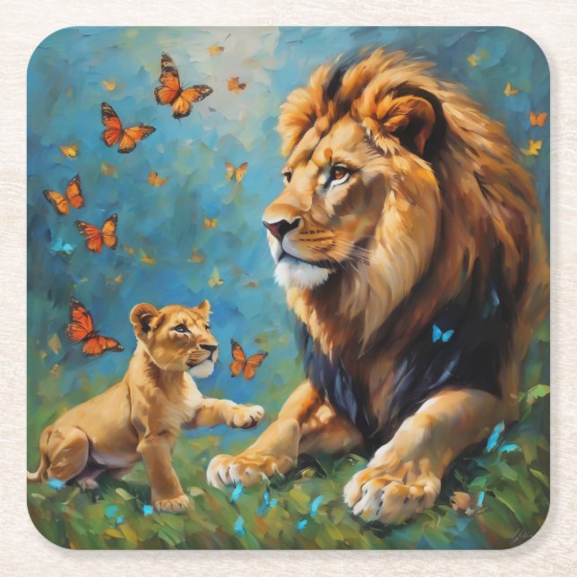 Porta-copo De Papel Quadrado Leão E Cubo (Frente)