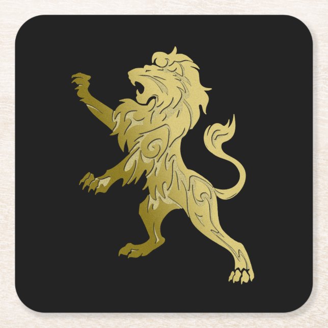 Porta-copo De Papel Quadrado Leão Real Dourado (Frente)