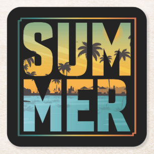 Porta-copo De Papel Quadrado Legal Verão Vibes Palmeiras e água