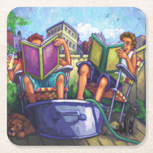 Porta-copo De Papel Quadrado Leitura de Verão