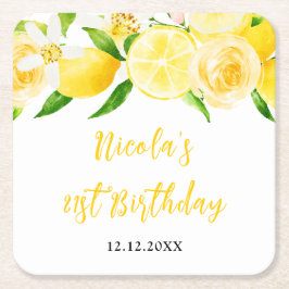 Porta-copo De Papel Quadrado Lemons and Foliage Birthday