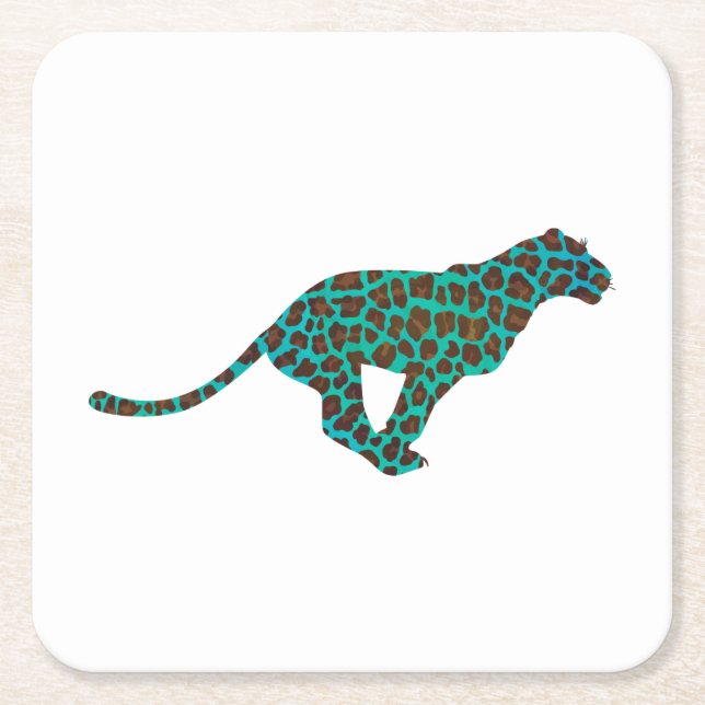 Porta-copo De Papel Quadrado Leopard Brown e Teal Impressão (Frente)
