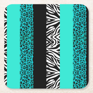 Porta-copo De Papel Quadrado Leopardo azul do Aqua e impressão animal da zebra