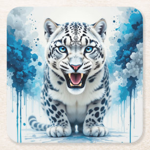 Porta-copo De Papel Quadrado Leopardo Branco Feroz