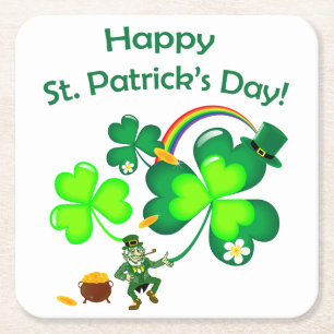 Porta-copo De Papel Quadrado Leprechaun e Shamrock