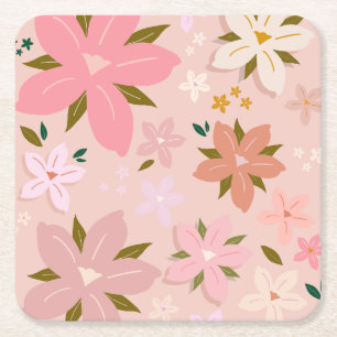 Porta-copo De Papel Quadrado Les Fleurs 05 Padrão Floral Flores Cor-de-rosa