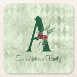 Porta-copo De Papel Quadrado Letra A Ilustrada Floral de Inverno Personalizada 