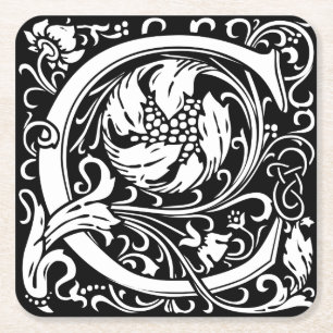 Porta-copo De Papel Quadrado Letra C Monograma Medieval Arte Nova
